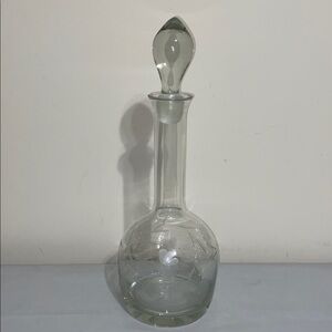 Vintage 16" Princess House Floral Etched Glass Wine Decanter with Stopper